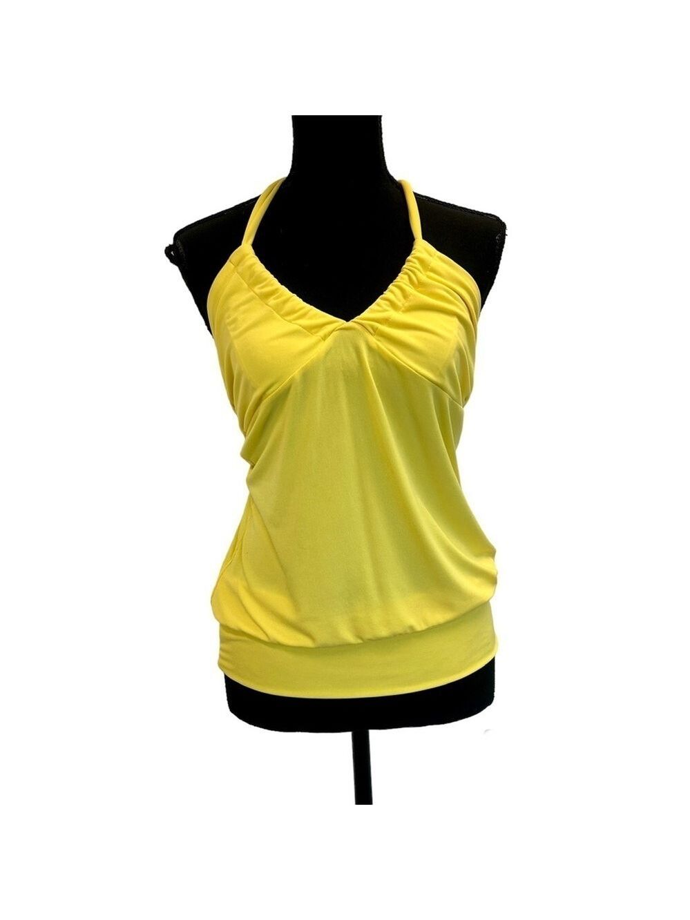 Ripe yellow stretchy spandex ruched halter top Sz M
